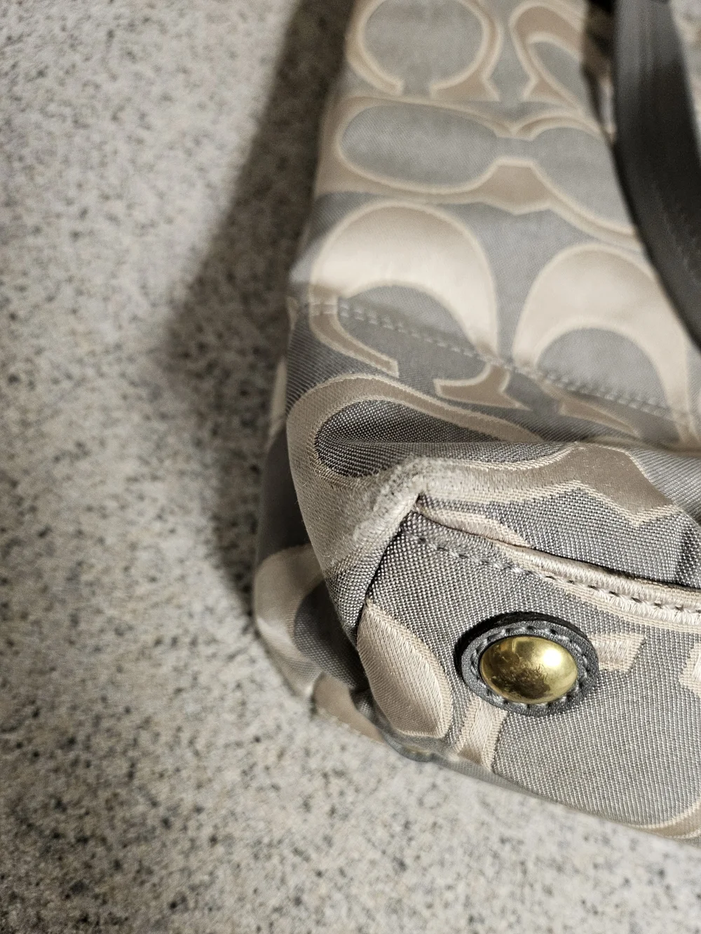 Coach Beige & Gray Signature Tote with Gold Hardware